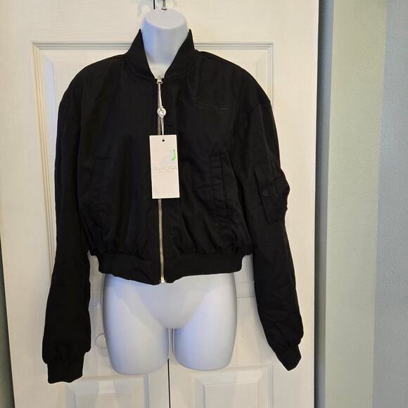 Women's Black Bomber Jacket - Picture 3 of 16